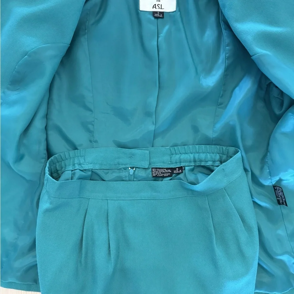 Vintage Kasper for A.S.L. Teal Short Sleeve Peplum 2-Piece Skirt Suit Size 8 EUC